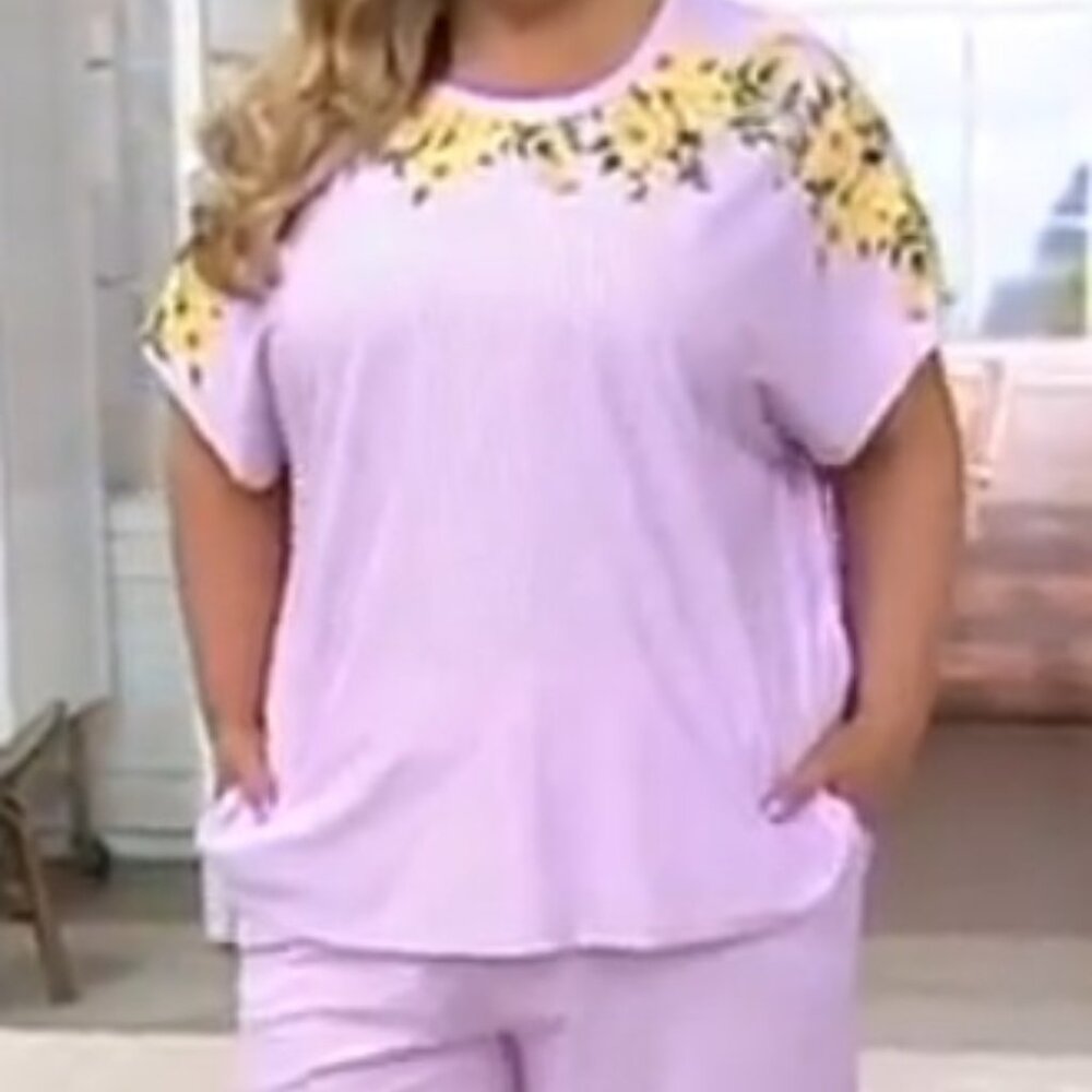 NEW 1X Cuddl Duds Cotton Touch Dolman Tunic & Gaucho Pant Set with pockets (QVC)